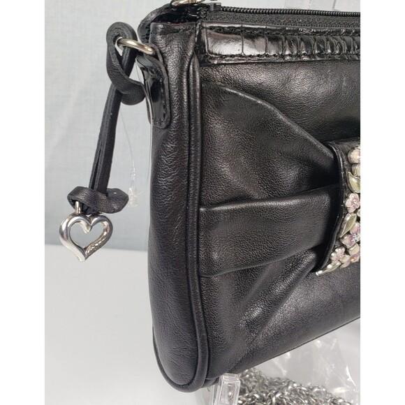 BRIGHTON Black Leather Floral Adorned BOW Small Clutch Mini  Bag - Picture 4 of 16